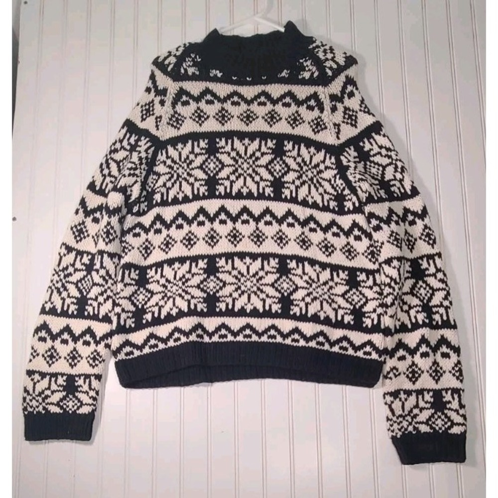 Vintage Ann Taylor Women Sweater XL Fair Isle Knit Pullover Mock Neck Winter